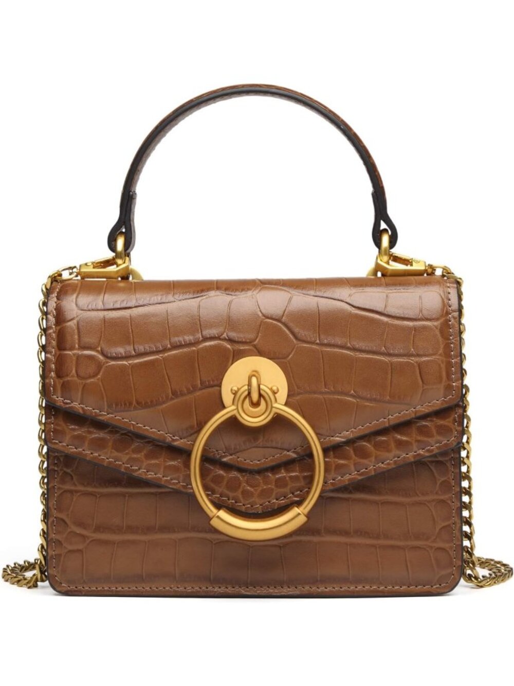 Croc Embossed Mini Crossbody Handbag for Women, Leather Evening Purse with Gold